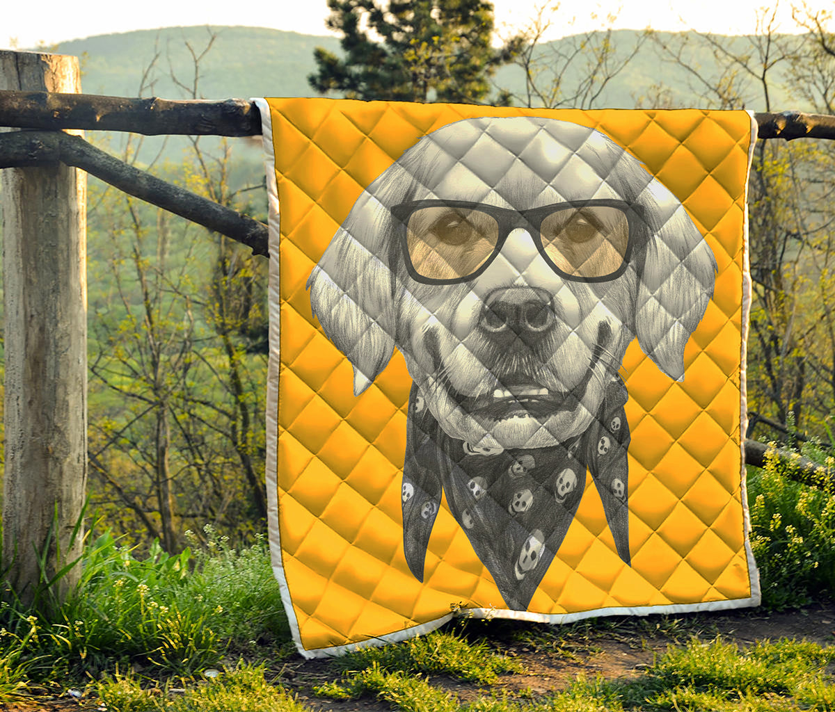 Golden Retriever With Glasses Print Quilt