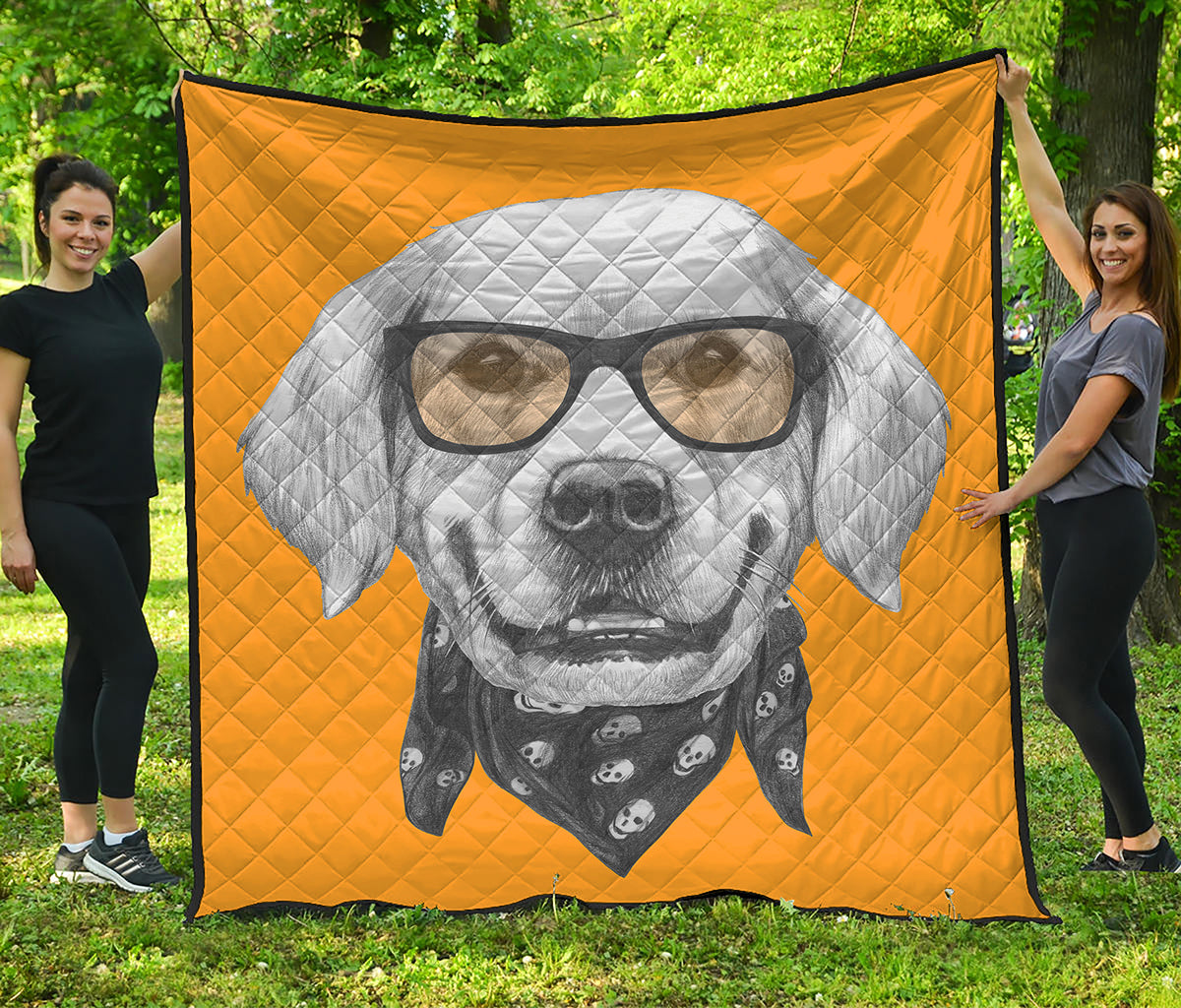 Golden Retriever With Glasses Print Quilt