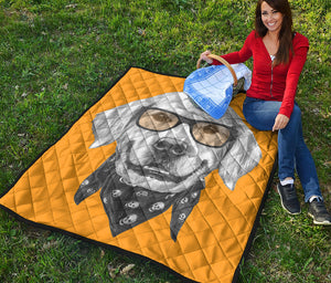 Golden Retriever With Glasses Print Quilt