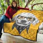 Golden Retriever With Glasses Print Quilt