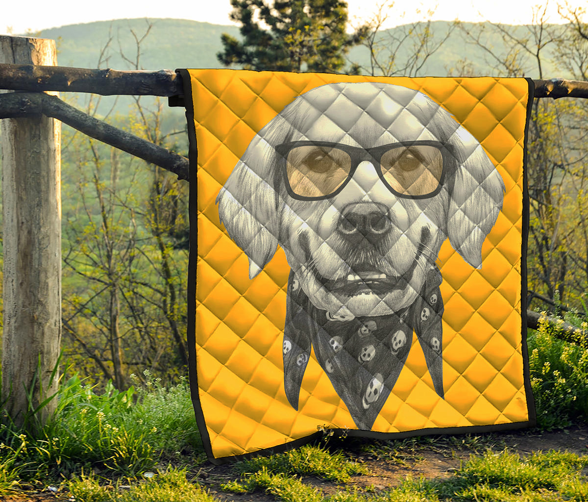 Golden Retriever With Glasses Print Quilt