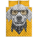 Golden Retriever With Glasses Print Quilt Bed Set