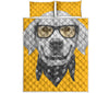 Golden Retriever With Glasses Print Quilt Bed Set