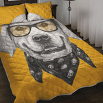 Golden Retriever With Glasses Print Quilt Bed Set