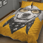 Golden Retriever With Glasses Print Quilt Bed Set