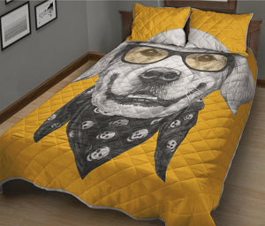 Golden Retriever With Glasses Print Quilt Bed Set