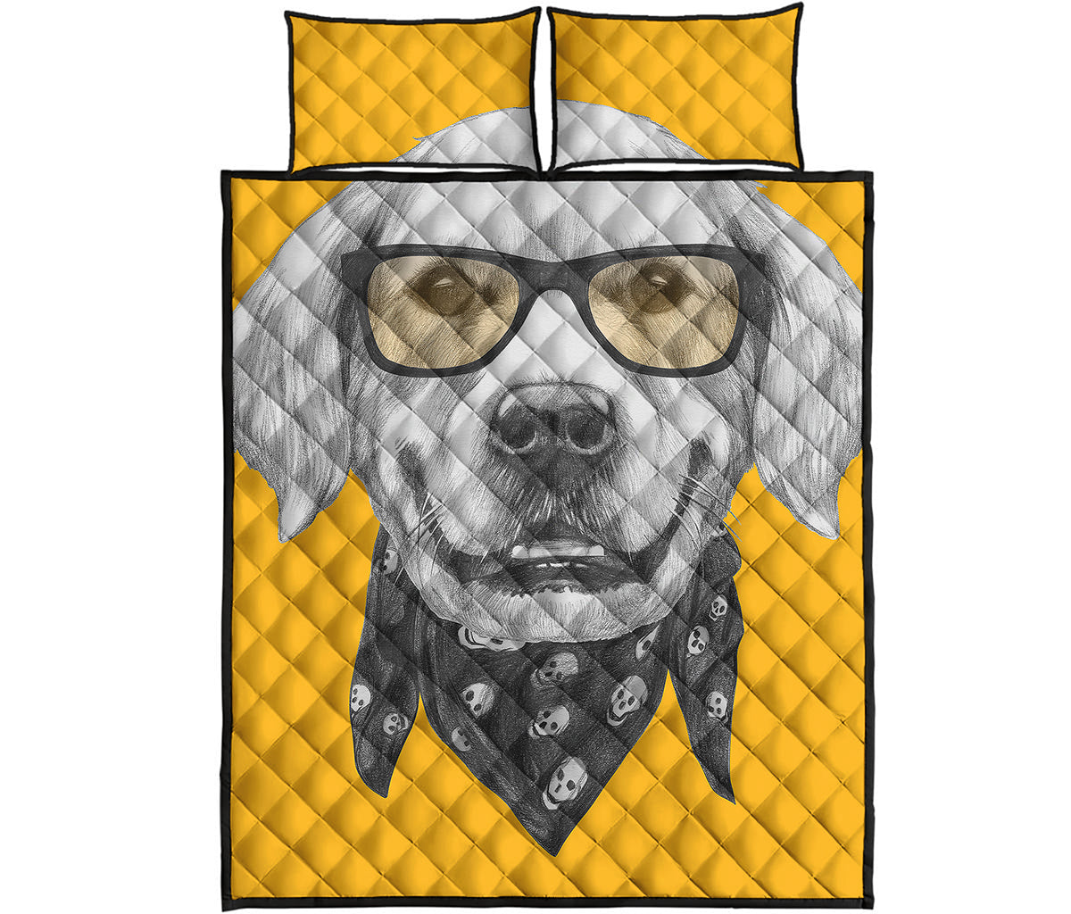 Golden Retriever With Glasses Print Quilt Bed Set