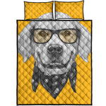 Golden Retriever With Glasses Print Quilt Bed Set