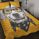 Golden Retriever With Glasses Print Quilt Bed Set