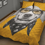 Golden Retriever With Glasses Print Quilt Bed Set