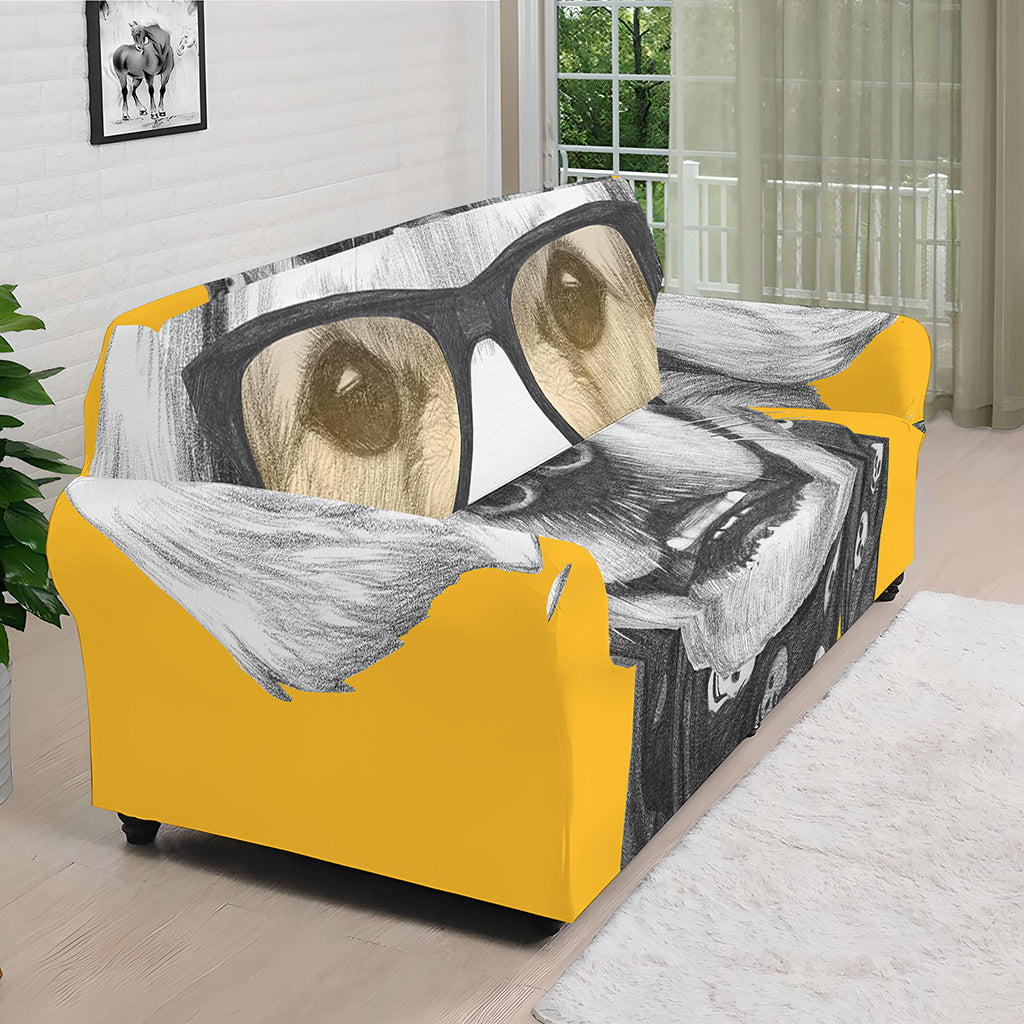 Golden Retriever With Glasses Print Sofa Cover
