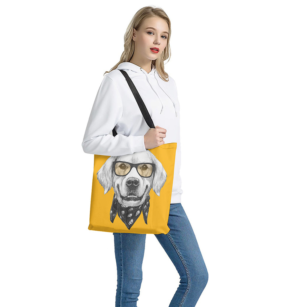 Golden Retriever With Glasses Print Tote Bag