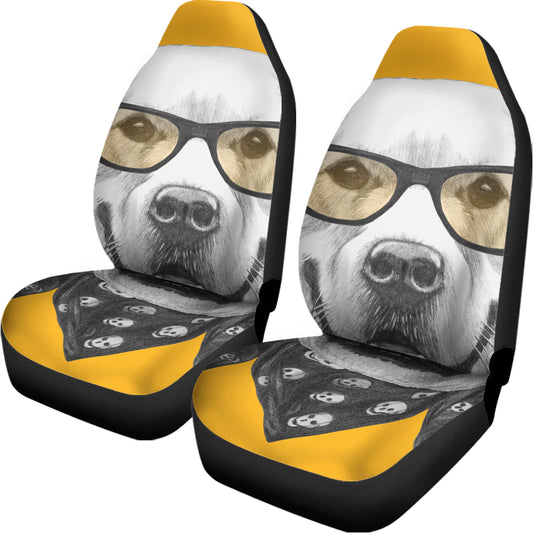 Golden Retriever With Glasses Print Universal Fit Car Seat Covers