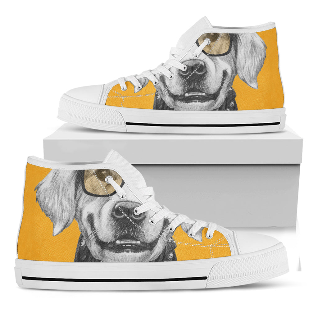 Golden Retriever With Glasses Print White High Top Shoes