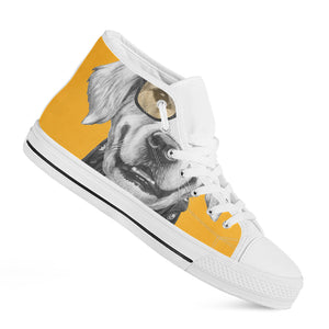 Golden Retriever With Glasses Print White High Top Shoes