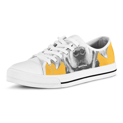 Golden Retriever With Glasses Print White Low Top Shoes