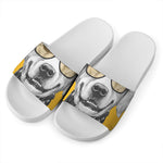 Golden Retriever With Glasses Print White Slide Sandals