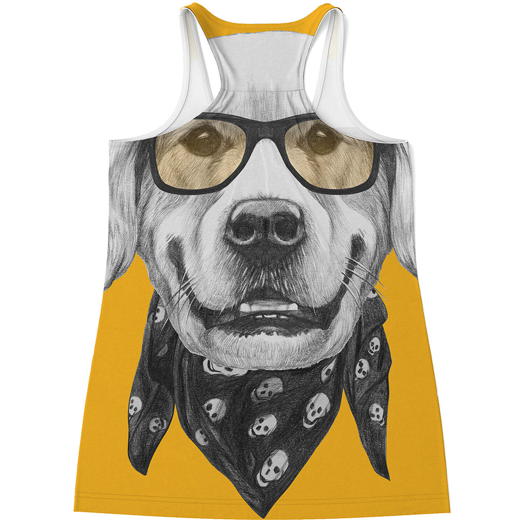 Golden Retriever With Glasses Print Women's Racerback Tank Top