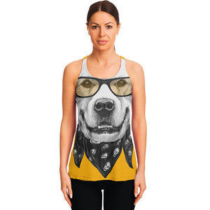 Golden Retriever With Glasses Print Women's Racerback Tank Top