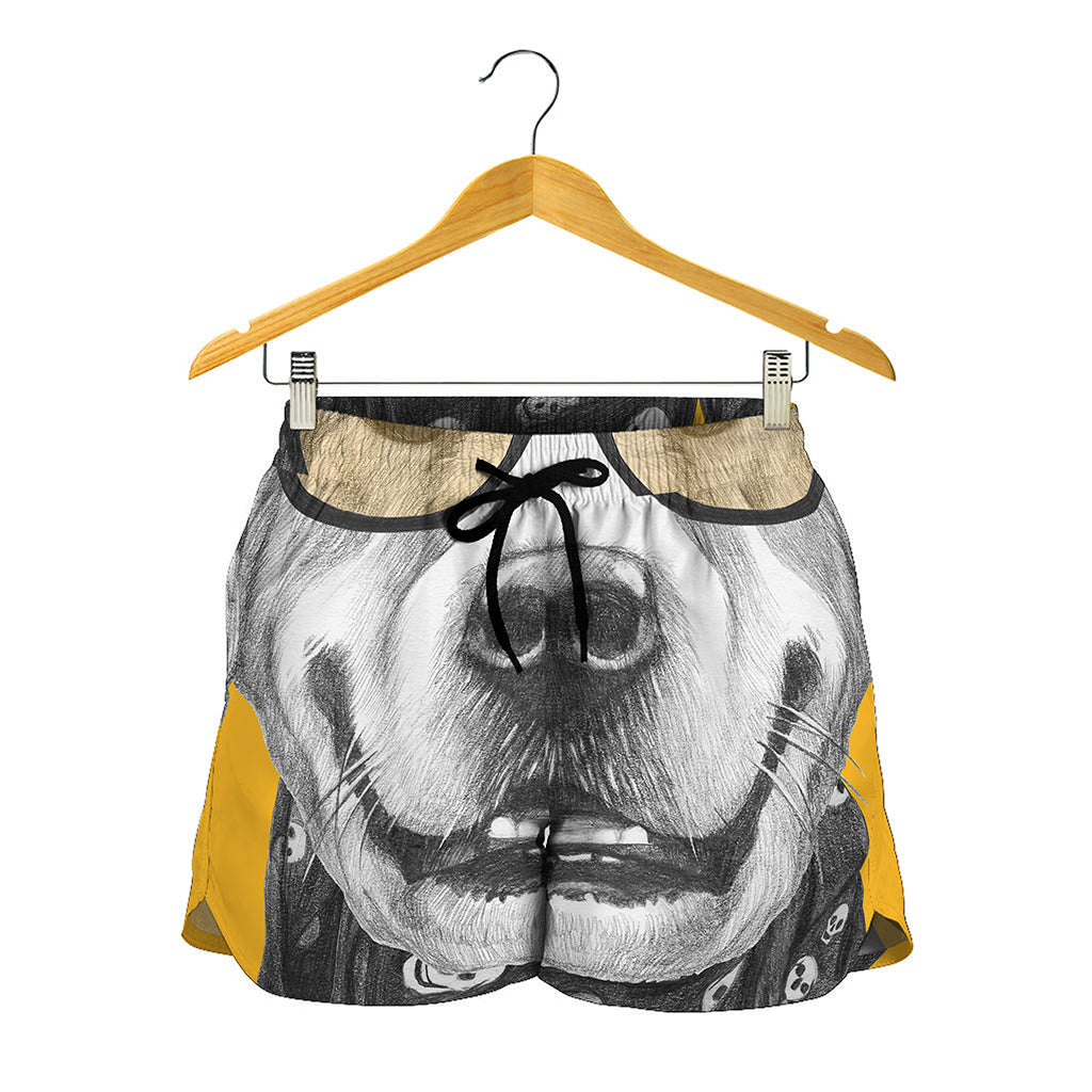 Golden Retriever With Glasses Print Women's Shorts