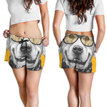 Golden Retriever With Glasses Print Women's Shorts