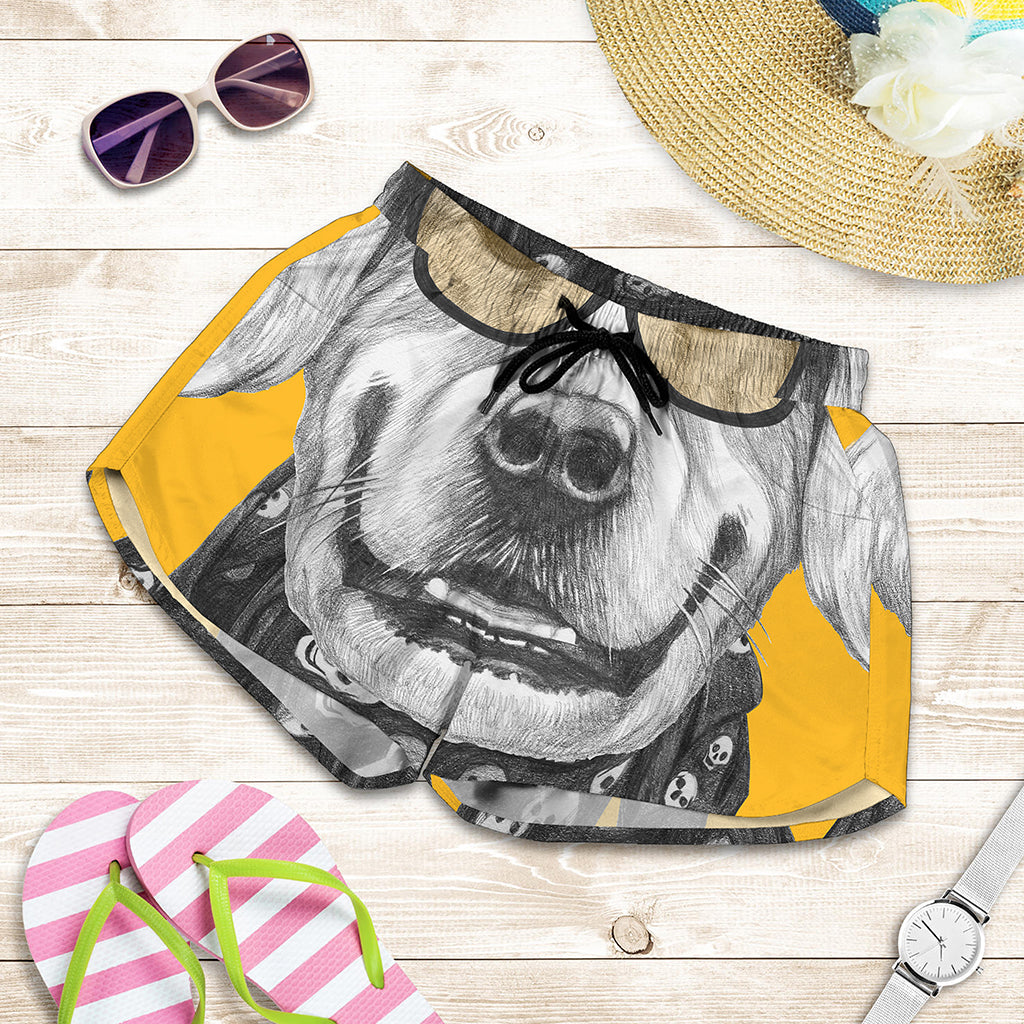 Golden Retriever With Glasses Print Women's Shorts