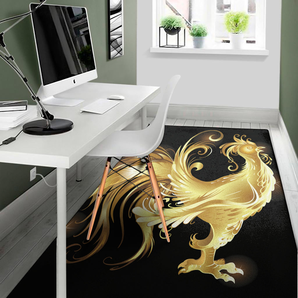 Golden Rooster Print Area Rug