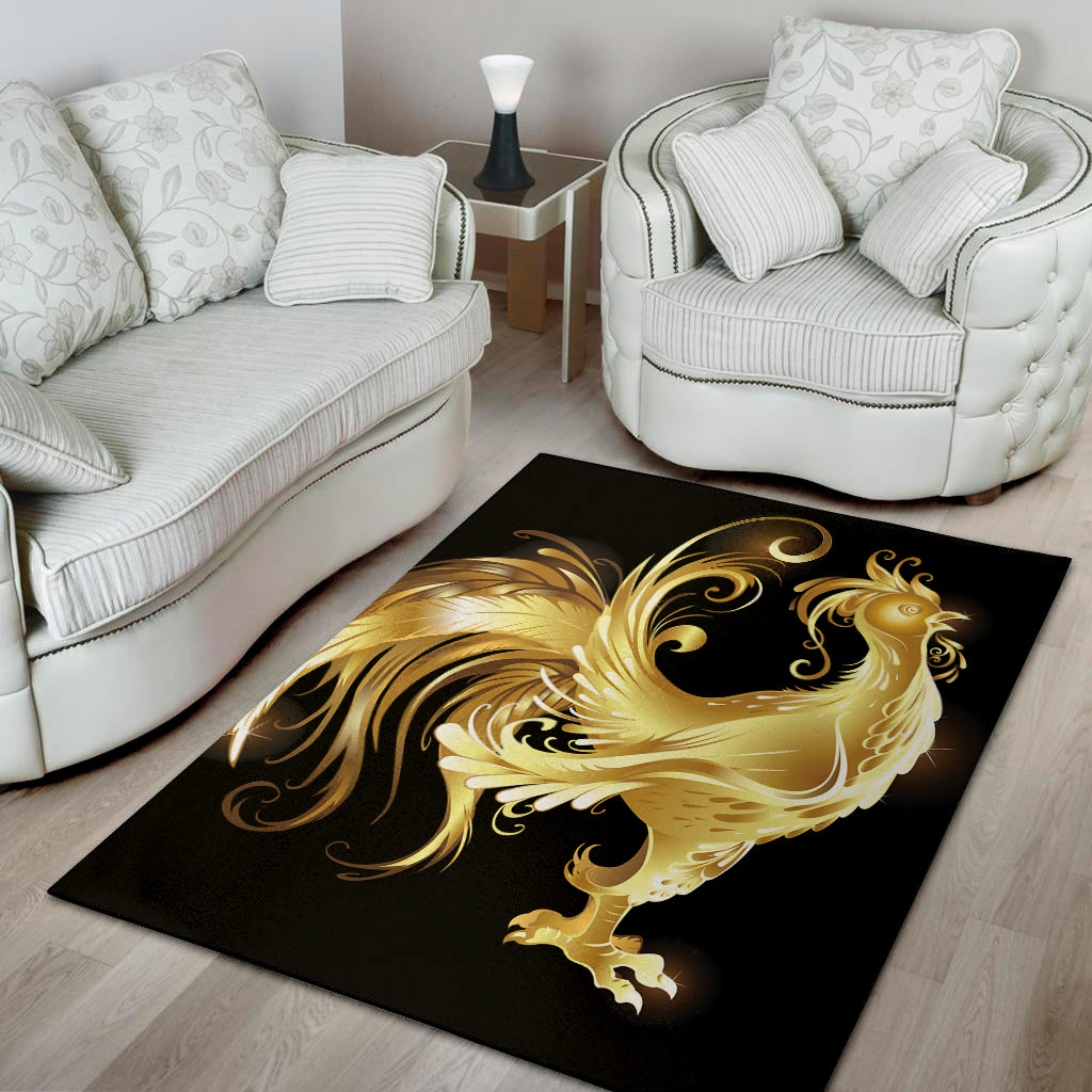 Golden Rooster Print Area Rug