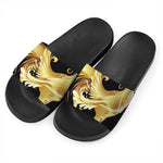 Golden Rooster Print Black Slide Sandals