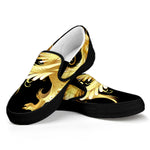 Golden Rooster Print Black Slip On Shoes