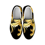 Golden Rooster Print Black Slip On Shoes