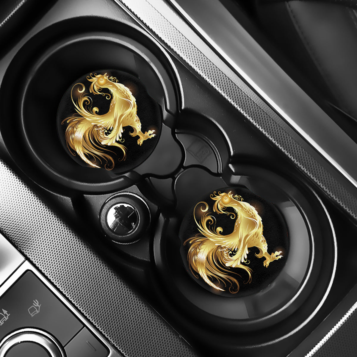 Golden Rooster Print Car Coasters