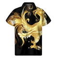 Golden Rooster Print Men's Short Sleeve Shirt