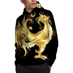 Golden Rooster Print Pullover Hoodie