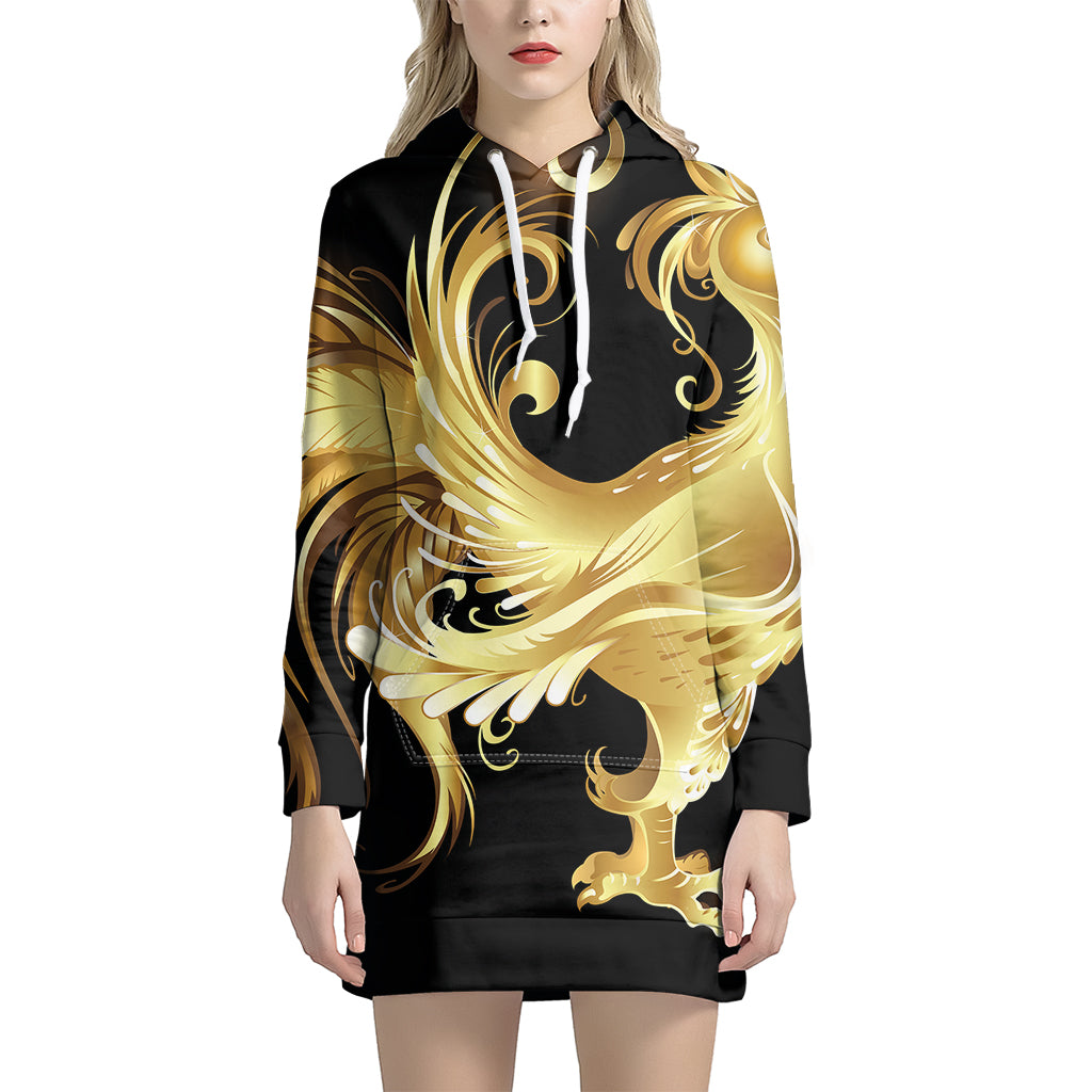 Golden Rooster Print Pullover Hoodie Dress