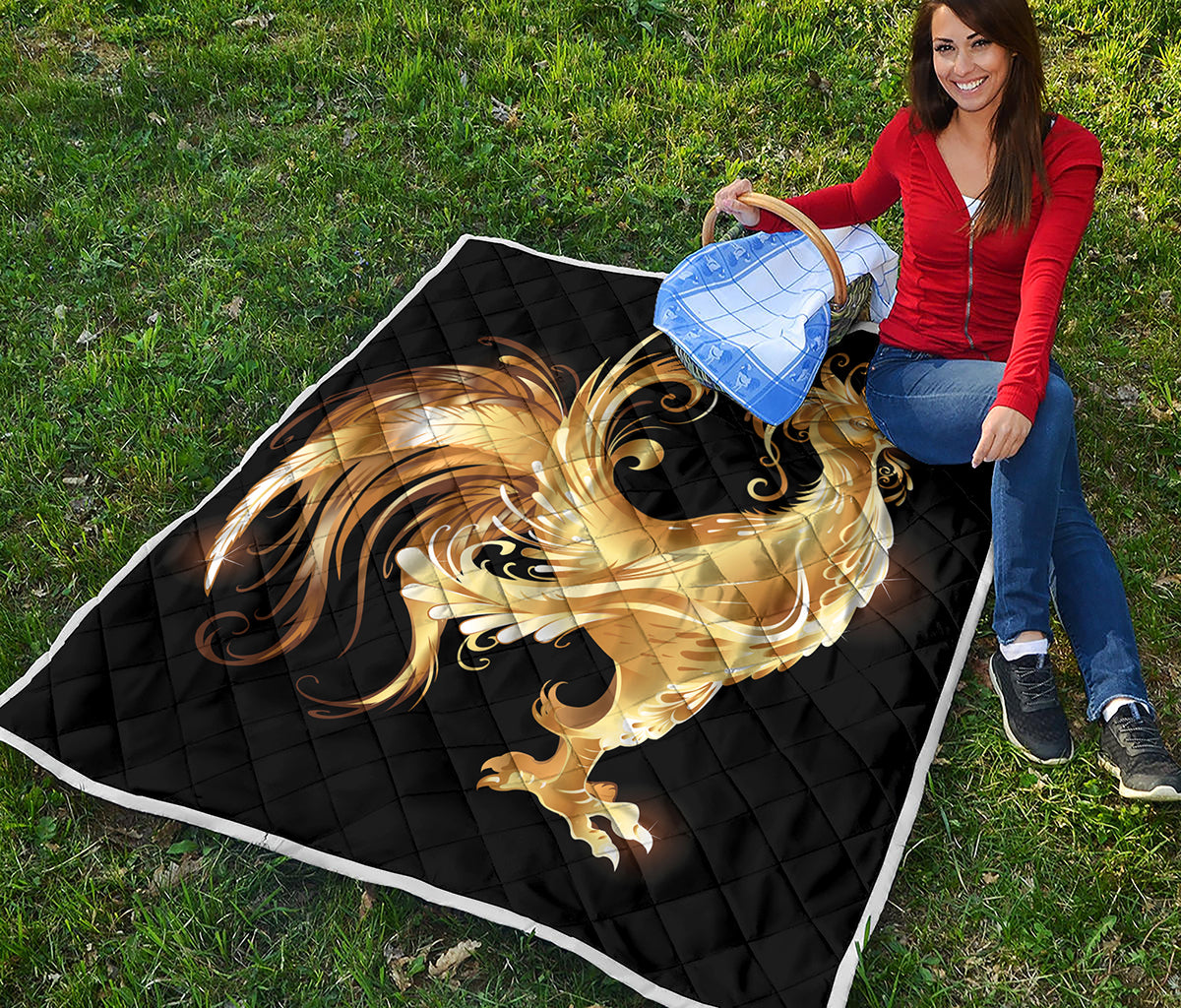Golden Rooster Print Quilt
