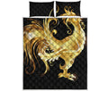 Golden Rooster Print Quilt Bed Set
