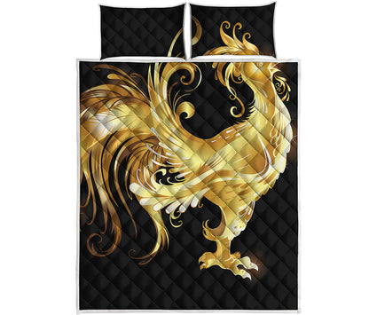 Golden Rooster Print Quilt Bed Set