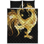 Golden Rooster Print Quilt Bed Set