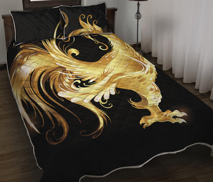Golden Rooster Print Quilt Bed Set
