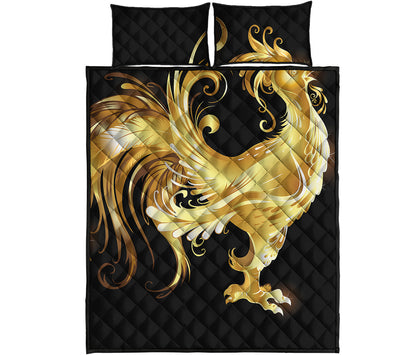 Golden Rooster Print Quilt Bed Set