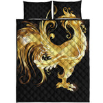 Golden Rooster Print Quilt Bed Set