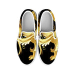 Golden Rooster Print White Slip On Shoes