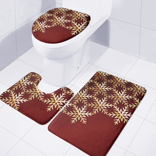 Golden Snowflake Print 3 Piece Bath Mat Set