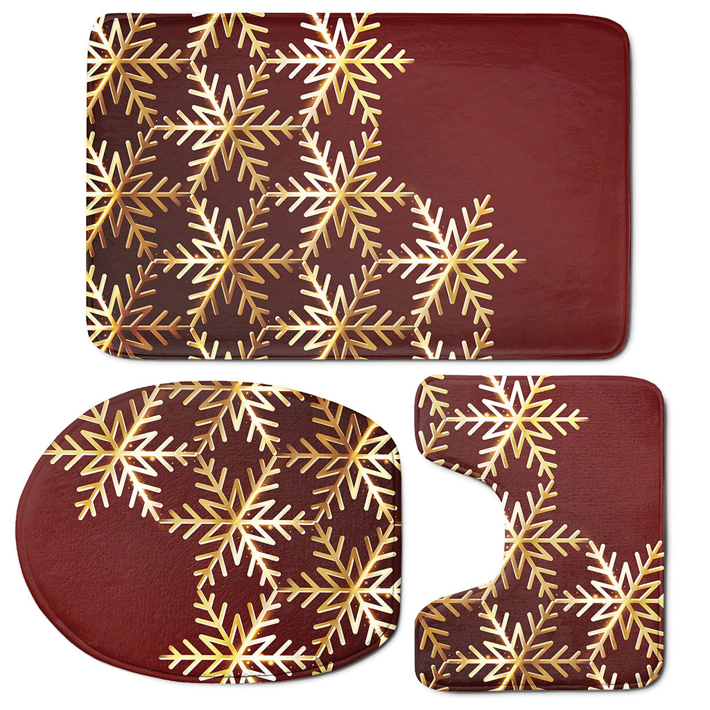 Golden Snowflake Print 3 Piece Bath Mat Set