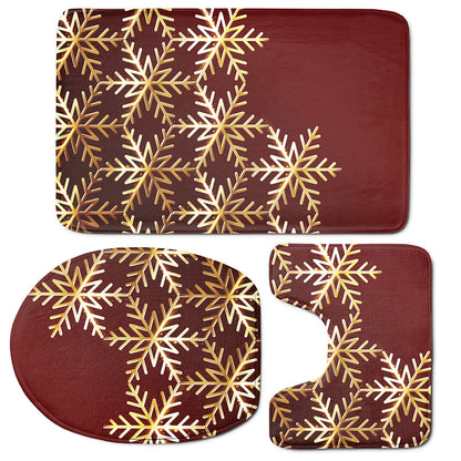 Golden Snowflake Print 3 Piece Bath Mat Set