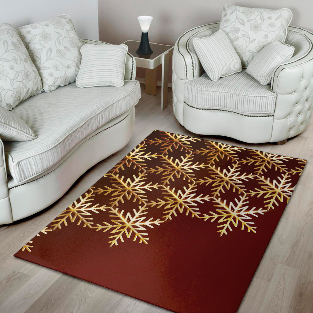 Golden Snowflake Print Area Rug