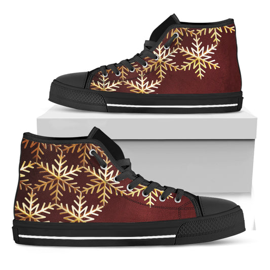 Golden Snowflake Print Black High Top Shoes