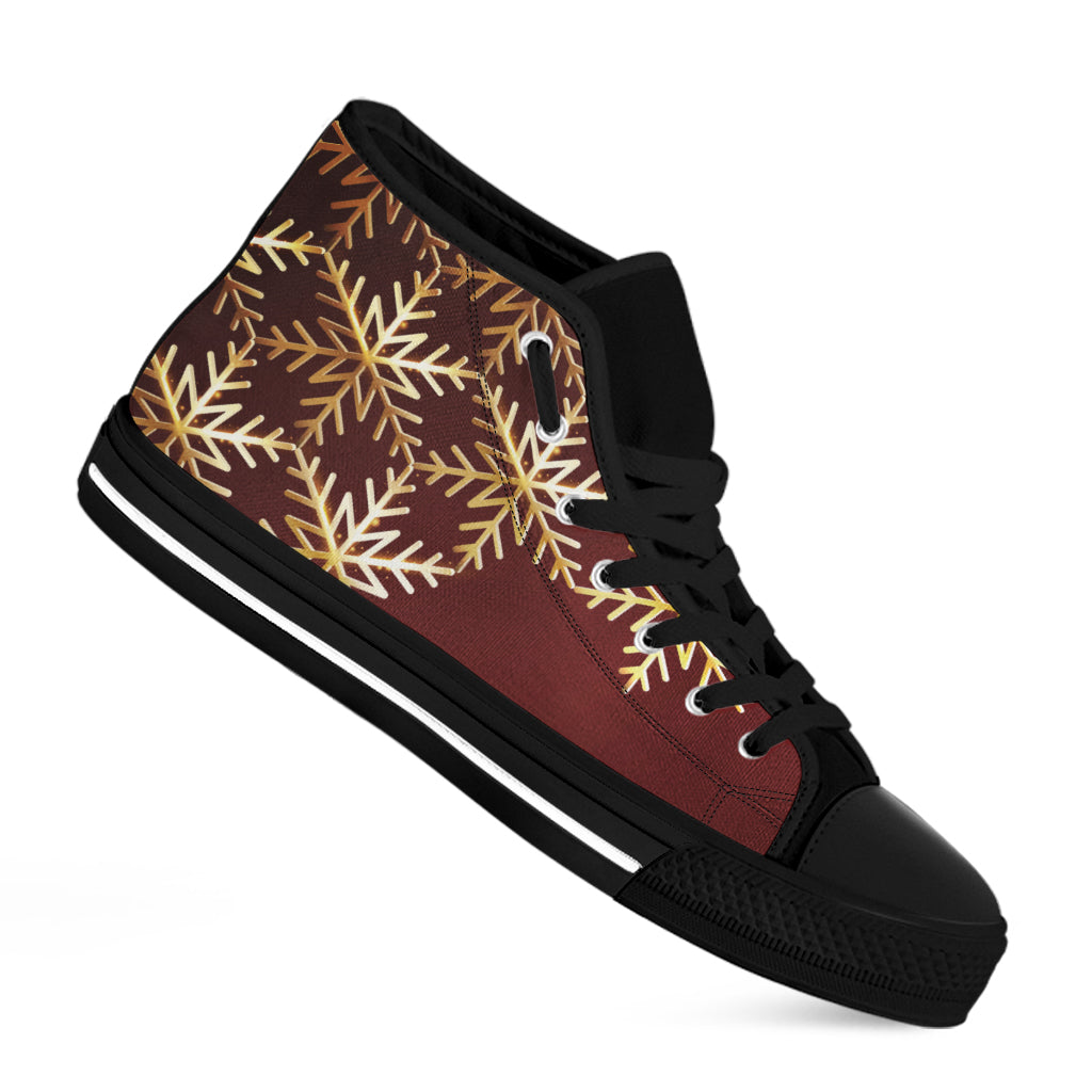 Golden Snowflake Print Black High Top Shoes