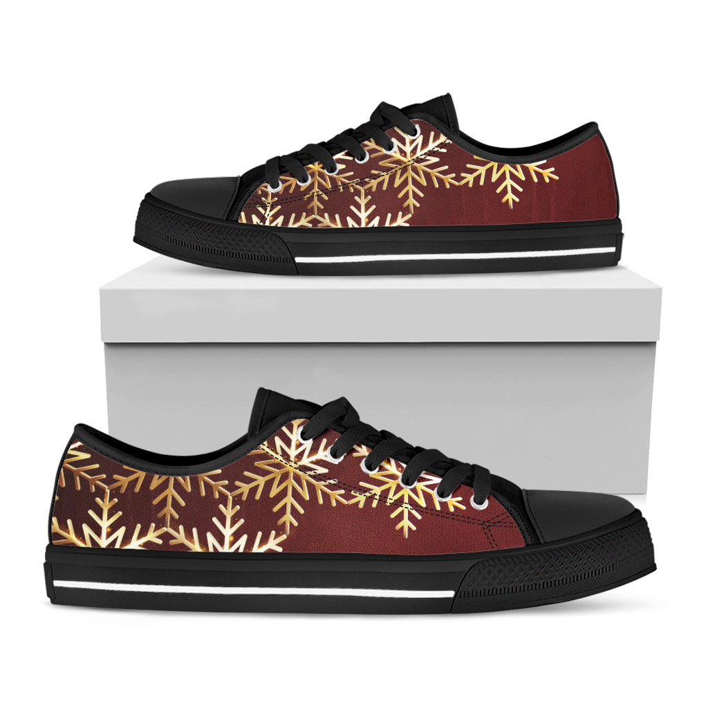 Golden Snowflake Print Black Low Top Shoes